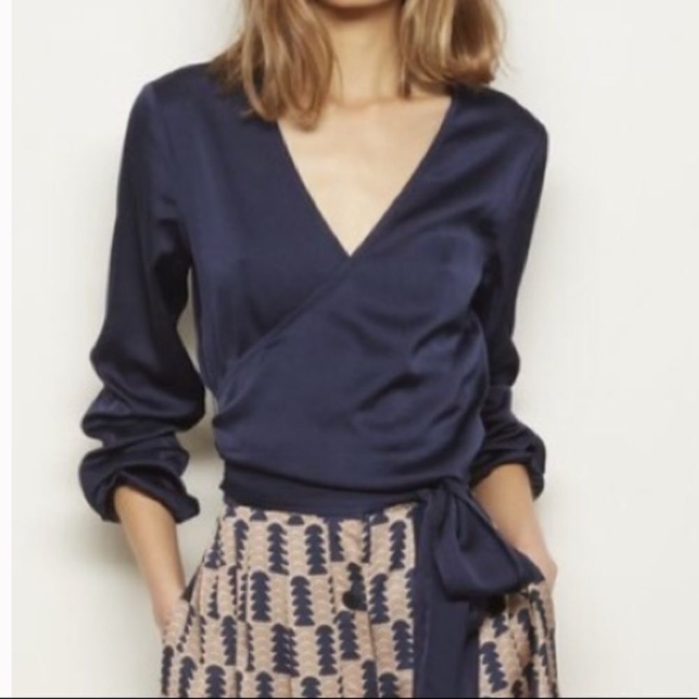 Anthropologie Navy Satin Wrap Crop Top